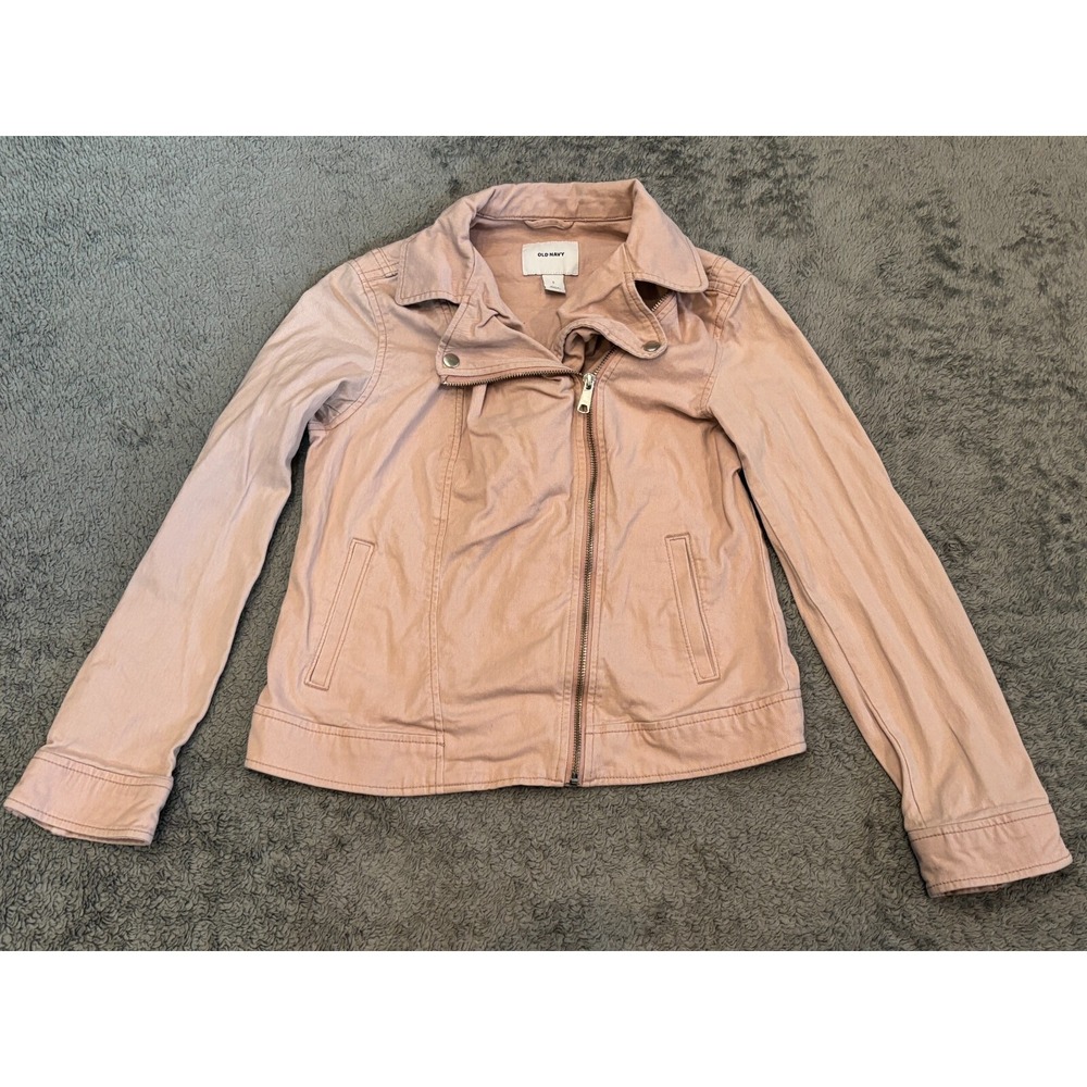 Old Navy Moto Jacket Womens Small Pink Lightweight Asymmetrical Zip Buttons